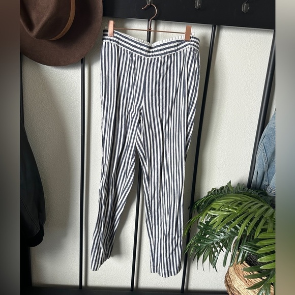 Theory blue white linen blend stripe elastic waist wide leg pants trousers - Picture 1 of 5